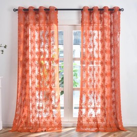 Kotile Burnt Orange Sheer Curtains 84 Inches Long, Country Rustic Rust Fall Sheer Curtains for Living Room, Grommet Privacy Terracotta Lace Curtains 2 Panels, 52 x 84 Inch, Burnt Orange
