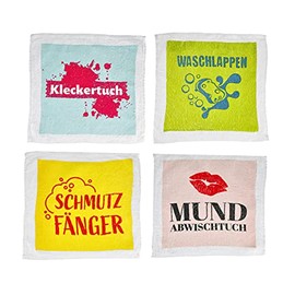 MIK funshopping Set of Magic Hand Towels, Magic Cloth, Magic Towel, Party Bag, Children's Gift Tombola (Set of 4 Funny Sayings)