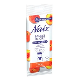 NAIR - Kaltwachsstreifen für Bikinizone & Achseln, empfindliche Haut, mit Pfirsichextrakt, 97% natürlicher Herkunft, intelligentes Format, 12 Streifen