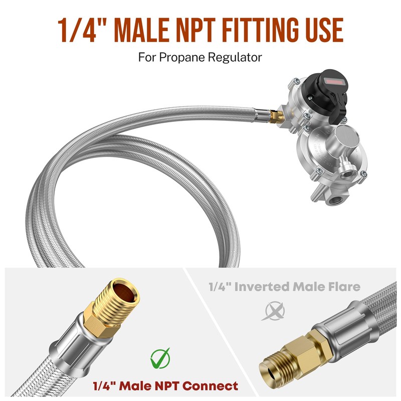 6ft Propane Hose Extension with Gauge, POL x 1/4" Male