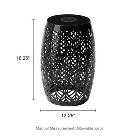 Glitzhome 18.25" H Iron Side Table with Solar Powered Light,Set of 2 Cutout Drum Silhouette Garden Stool,Decorative Metal Planter Stand Accent Table for Indoor Outdoor,Black