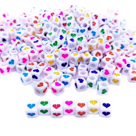 Amaney 400Pcs 6x6mm White Acrylic Colorful Heart sheap Cube Beads Mixed Colors Square Shape Loose Beads for Jewelry Making