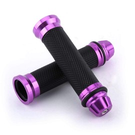 7/8' Motorcycle Handlebar Grips, CNC Aluminum Universal Anti Slip Rubber Hand Grips for 7/8' Handle Bars with Throttle for Dirt Bike Scooter Chopper Cruiser (Purple)