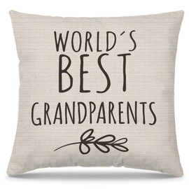 PUHEI Grandparents Gifts Pillow Covers 18x18, Best Grandpa Grandma Gifts for Birthday from Grandkids, World's Best Grandparents Decorative Throw Pillow Covers for Home Bedroom Living Room Couch Bed