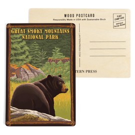 Great Smoky Mountain National Park, Tennessee, Black Bear in Forest (4x6 Birch Wood Postcards, 2-Pack Stationary, Rustic Home Wall Decor)