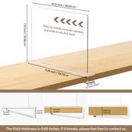 Famyards 12 PCS Clear Shelf Dividers for Closet Organization, Acrylic Purse Organizer for Wooden or Vertical Shelving, Perfect for Sweater, Shirts, Handbags in Bedroom