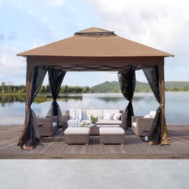 PERFECT GARDEN 11x 11 Ft. 2-Tier Soft Top Pop Up Gazebo Canopy with Removable Zipper Netting and 4 Sandbags