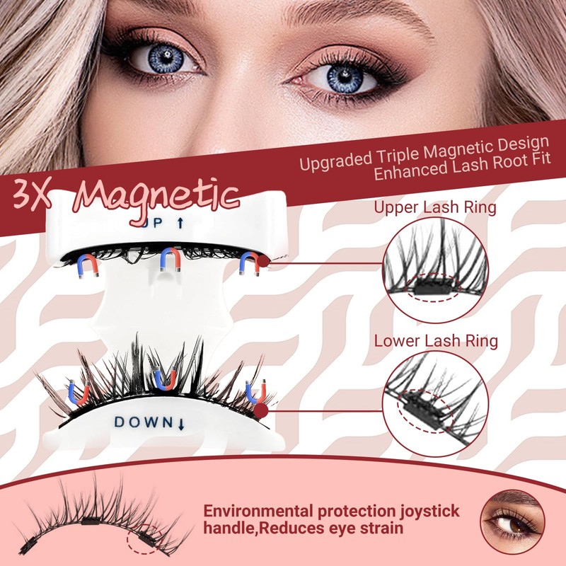 Magnetic Eyelashes with Applicator, Natural Look, No Glue