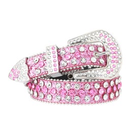AWAYTR Kids Rhinestone Western Belt - Cowboy Cowgirl Belts with Bling Diamond Studded and Sequin Leather Belt for Jeans (90cm, Pink)