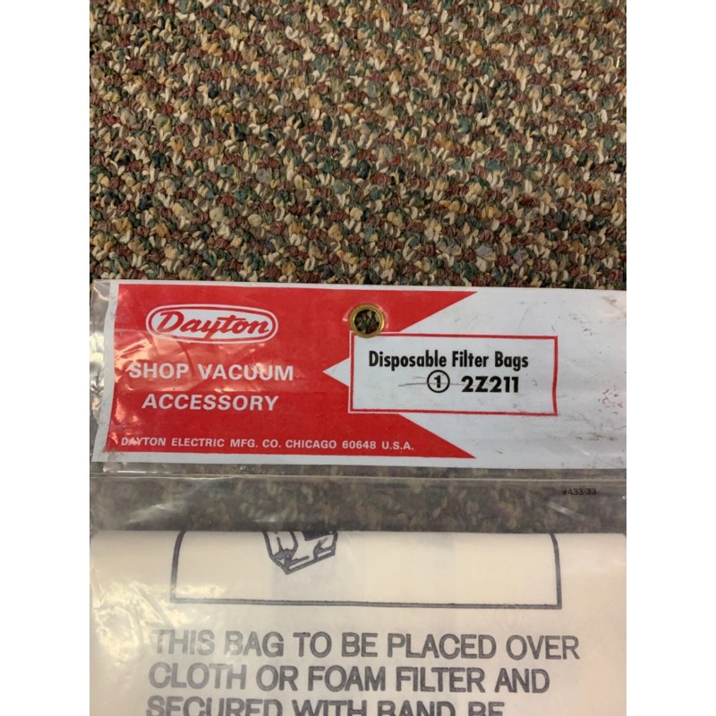 Dayton wet dry shop vac 2Z211A disposable Filter Bags 5/pkg