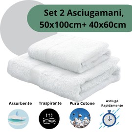 Ali Brothers 100% Cotton Soft Terry Face & Bidet Towel Set, 2pcs (Face: 60 x 110cm, Bidet: 40 x 60cm), White, Absorbent & Durable