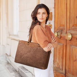 LOVEVOOK Laptop Bag for Women,17.3 Inch Laptop Tote Bag for Women,Vintage Leather Work Tote Bags Computer Business Teacher Bag,Waterproof Office Briefcase