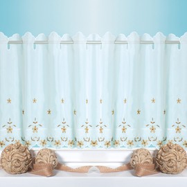 Bistro curtain (flowers bronze) with loop suspension (45 x 155 cm), transparent plain curtain, curtain, short curtain, voile curtain