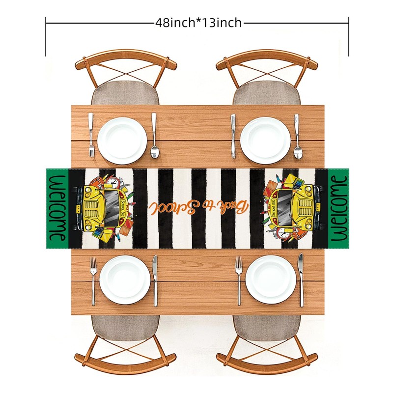 Back to School Table Runner, Black and White Striped with