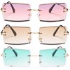 Rectangle Sunglasses for Men/Women Small Rimless Square Shade Eyewear (Green+Tea+Puple