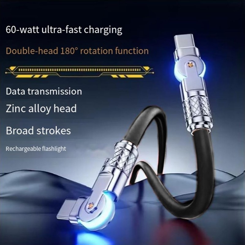 Aswalling 180° Swivel Double Elbow Mech Data Cable Type-C to