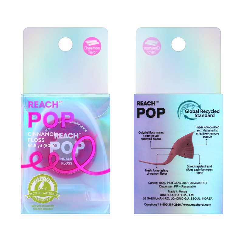 REACH POP Dental Floss, Cinnamon, Plaque Remover for Teeth, Shred