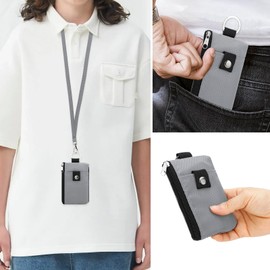 DOB SECHS Small RFID Blocking Coin Bag Wallet with Lanyard, Mini Change Purses Card Pouch with ID Holder Keychain for Men Women Boys Girl, Grey