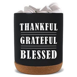 Elanze Designs Thankful Blessed Black X-Large Cork Bottom, Kitchen Counter, Ceramic Stoneware, Coffee, Tea and Hot Chocolate, Machine Brewing, K Capsule Pod Cup, Organizer, Jar, Crock, Holder