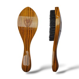 Beard Captain Curve Palm Brush - Medium Hard - Yellow/Red Finish Wooden Handle with Boar and Nylon Bristles Mix Men's Hair Brush for 360 Waves