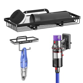 Oukimly Vacuum Holder Wall Mount, Cordless Vacuum Wall Mount Holder for Handheld & Stick Vacuums Accessories, Heavy Duty Metal Vacuum Stand with Storage (Black)
