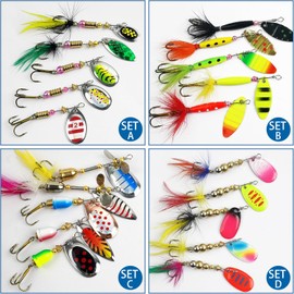 Spinner Baits Bass Lures Rooster Feather Tail Trout Lures Hard Metal Inline Spinner Bait Fishing Lure for Bass Salmon Trout (20pcs Spinnerbaits Kit)