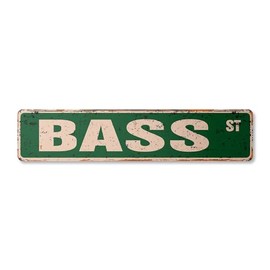 BASS Vintage Plastic Street Sign Fish Fishing Boat Hook Funny | Indoor/Outdoor | 30" Wide