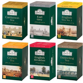 Ahmad Black Tea Classic Variety Pack with English Breakfast, English Tea No.1, Darjeeling, Ceylon, Earl Grey & Cardamom Tea, 20 Bags Each (Pack of 6)