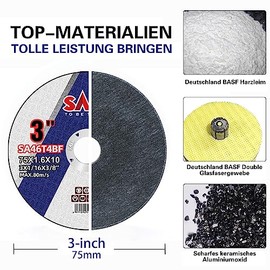 SALI SALI 20 Pack Cut Off Wheels 75mm3" General Purpose Metal Cutting Wheel for 75mm Angle Grinders and Die Grinders- Cutting Disc Aggressive Cutting 75 x 1.6 x 10 Operating Up to 25000 RPM and 80 M/S