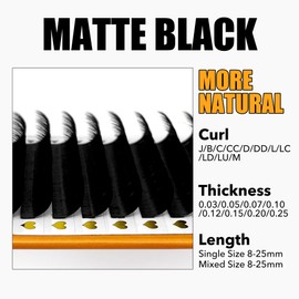 ABONNIE Classic Individual Lash Extensions, Premium 0.05 Thickness C Curl, 14-22mm Mix Tray, Semi Permanent Eyelashes for Professional Salon Use (0.05-C, 14-22mm)