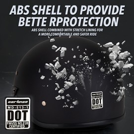 Cartman Motorcycle Open Face Helmet with Sun Visor Quick Release Buckle, Matte Black, DOT Approved, Medium