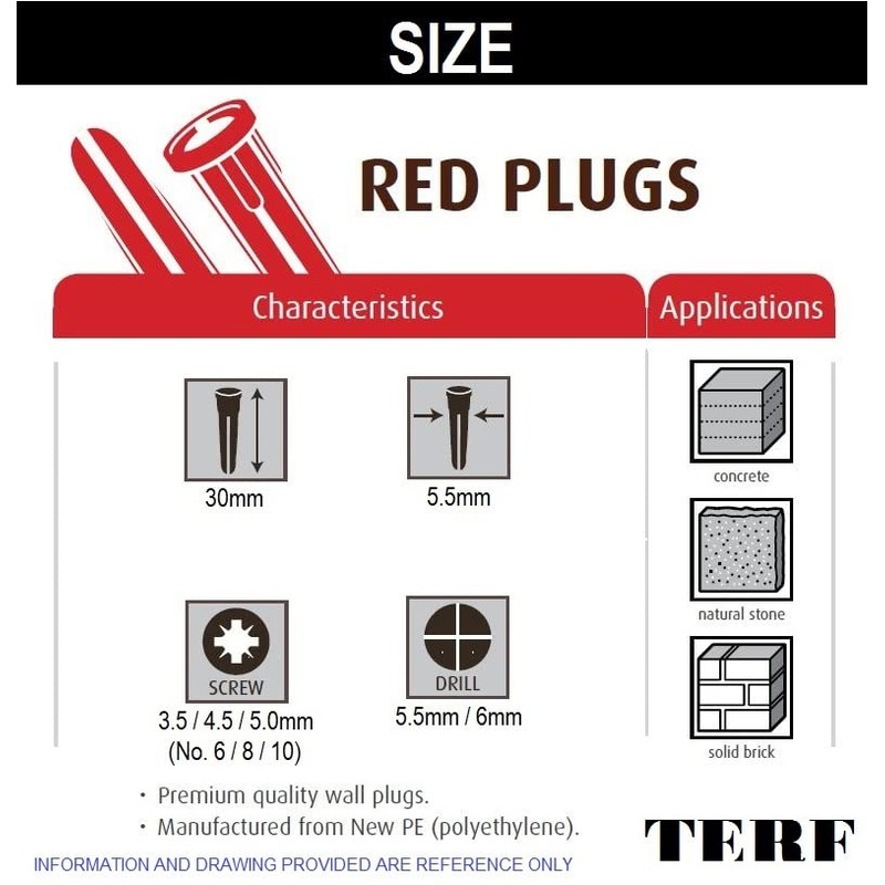 TERF® Premium Quality Red Wall Plugs - 6mm x 30mm