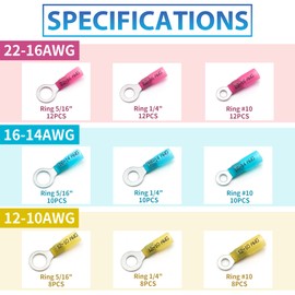 Oiojuct 90Pcs Heat Shrink Wire Connectors Electrical Kit - Oiojuct Marine Automotive Wiring Crimp Terminals Assortment, Waterproof Ring Electrical Butt Connector