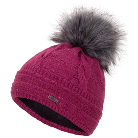 Faera Winter Warm Lined Faux Fur Bobble Hat Fleece Lining Winter Knitted Beanie Hat Unisex One Size -