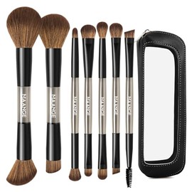 MAANGE Set de Brochas de Maquillaje 7 en 14 Brochas de Maquillaje de Doble Punta Kits de Maquillaje para Base Líquida, Polvo, Contorno, Corrector, Sombras de Ojos y Difuminar(Negro)