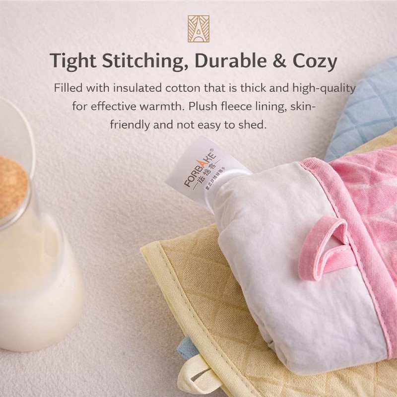 FORBAKE Heat Resistant Oven Mitts, 2-Pack (Individually Wrapped), Quilted Cotton
