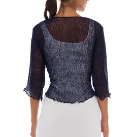 Back From Bali Womens Lightweight Knit Cardigan Shrug Lite Sheer Dark Navy