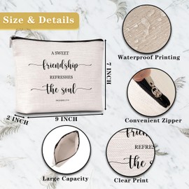 GREOXG Christian Makeup Bag, A Sweet Friendship Refreshes the Soul, Small Travel Cosmetic Bag with Zipper, Christian Gifts for Women Teen Girls Friends Birthday Christmas Wedding Graduation-E41