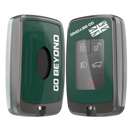 K LAKEY Alloy Metal Key Fob Cover,Compatible with Land Rover Range Rover Evoque Velar Sport Discovery Jaguar XE XF XJ F-Pace F-Type Key Fob,Armor TPU Key Fob Case English Flag Green