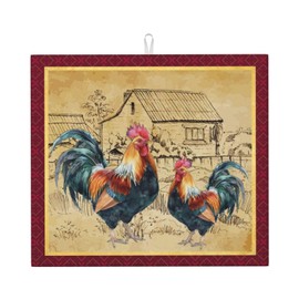 Rooster Farmhouse Rustic Wood Chicken Drying Mat 16x18 Inch For Kitchen Counter Drying Mats Dish For Kitchen Counter Easy Clean Kitchen