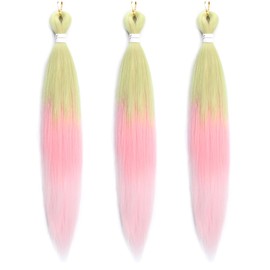 Pre Stretched Braiding Hair Extensions 3 Packs 26 Inch Ombre light Green to Light Pink Braiding Hair Synthetic Braids Hair Extension for Women Hot Water Setting(26Inch,FR-30)