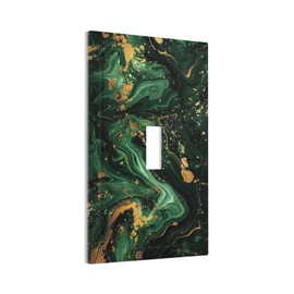 Green/Gold Modern Abstract Luxury Marble Single Toggle Light Switch Cover plate Outlet Cover Decorative Switchplate Wall Plates Electrical Panel Cover for Bathroom Living Room 5 X 3 IN