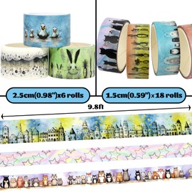 refustar Cute Washi Tape Set - 24 Rolls Kawaii Animals Decorative Washi Tape for Scrapbooking Supplies, Bullet Journal Supplies, Junk Journal, Kids Art Craft Tape
