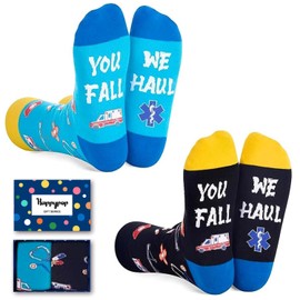 HAPPYPOP EMT Gifts for Men Women - Funny EMT Gifts for Him, Paramedic Gifts for Men Women, EMS Week Gifts Bulk, EMS Gifts, EMT Paramedic Socks 2 Pack