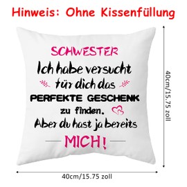 Shoppawhile Sister Gift for Birthday Gifts for Sister Christmas Gift Sister Cushion Cover 40 x 40 cm White