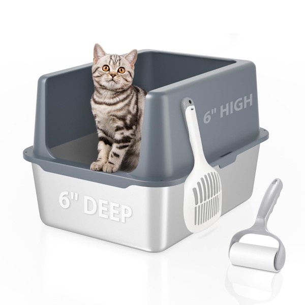 LIHOOOOM Litter Box with Lid, Stainless Steel Litter Box, 12"
