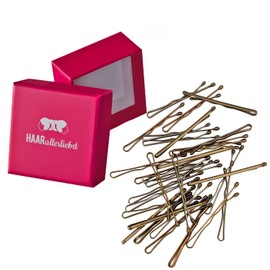 HAARallerliebst Hair Clips Small Bobby Pins Mini (Pack of 50) Dark Gold 3.4 cm Short for Blonde Hair Including Box for Storage