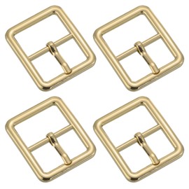 sourcing map Metal Roller Buckle, 4Pcs 1 Inch Single Prong Belt Buckle Square Center Bar Buckles for Leather Craft Accessories Belt, Gold