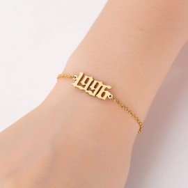 18K Gold Plated Stainless Steel Birthday Year Number Bracelet Memorable Anniversary 1989 Year Bracelet for Women Girls