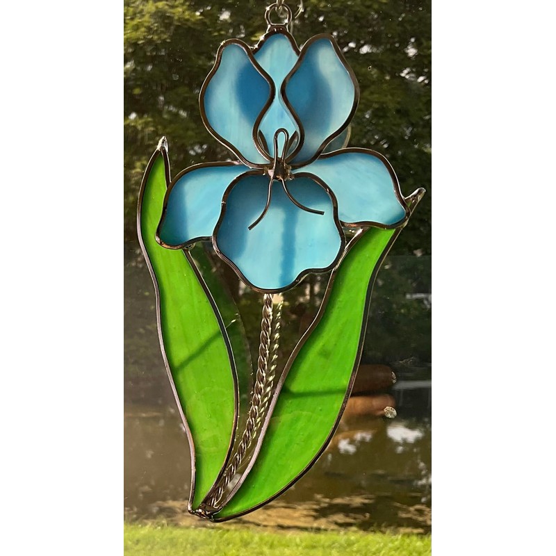 Blue Iris Stained Glass Suncatcher (Stand Sold Separately)